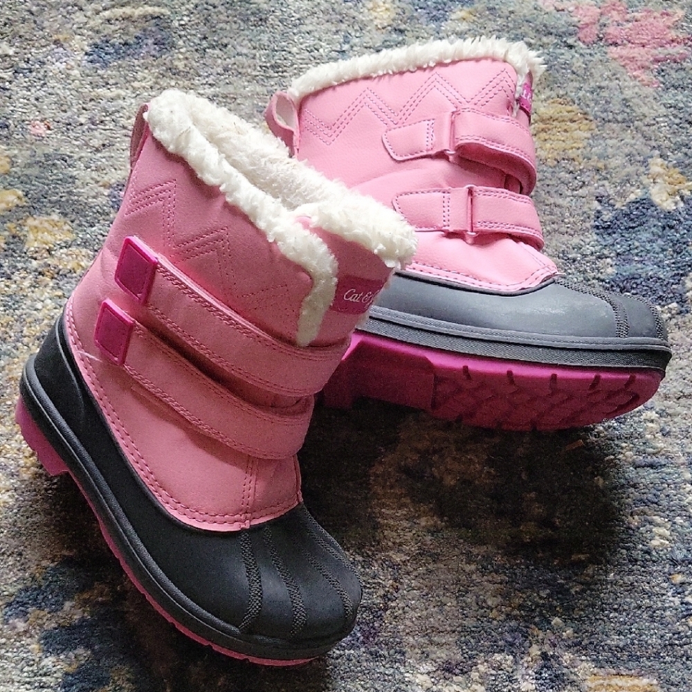 Cat & Jack Pink and Gray Kids Snow Boots with Faux Fur